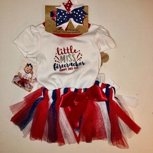 Red White Blue 3 Pc Set Sz 9M 4th of July Bow Romper Tutu Patriotic